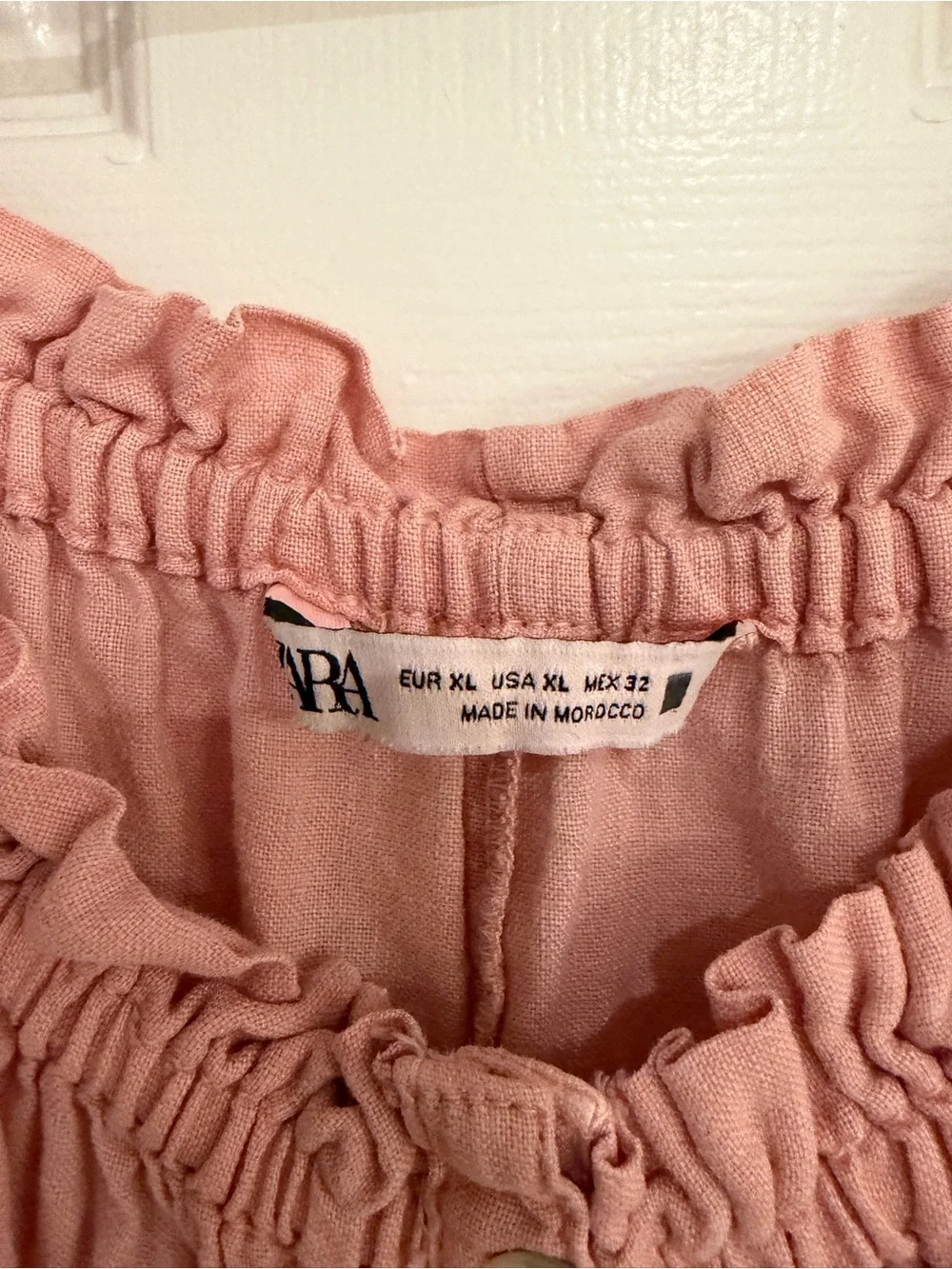 Zara 100% Linen Off Shoulder Button Front Midi Dress XL Pink